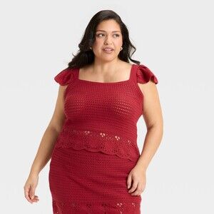 Universal Thread Women Openwork Flutter Sleeve Sweater Tank Size XXL Red